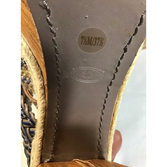 Lucky Brand Open Toe Platform Mules Sz. 7.5 EUC Mika Faux Wood Block Heels 4in - Picture 8 of 10